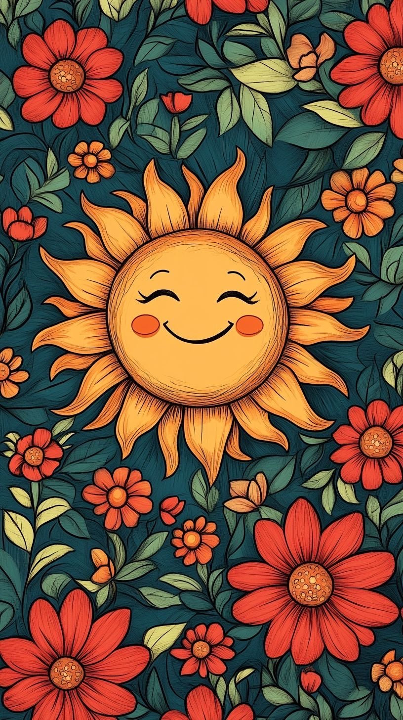Smiling Sun with Flowers