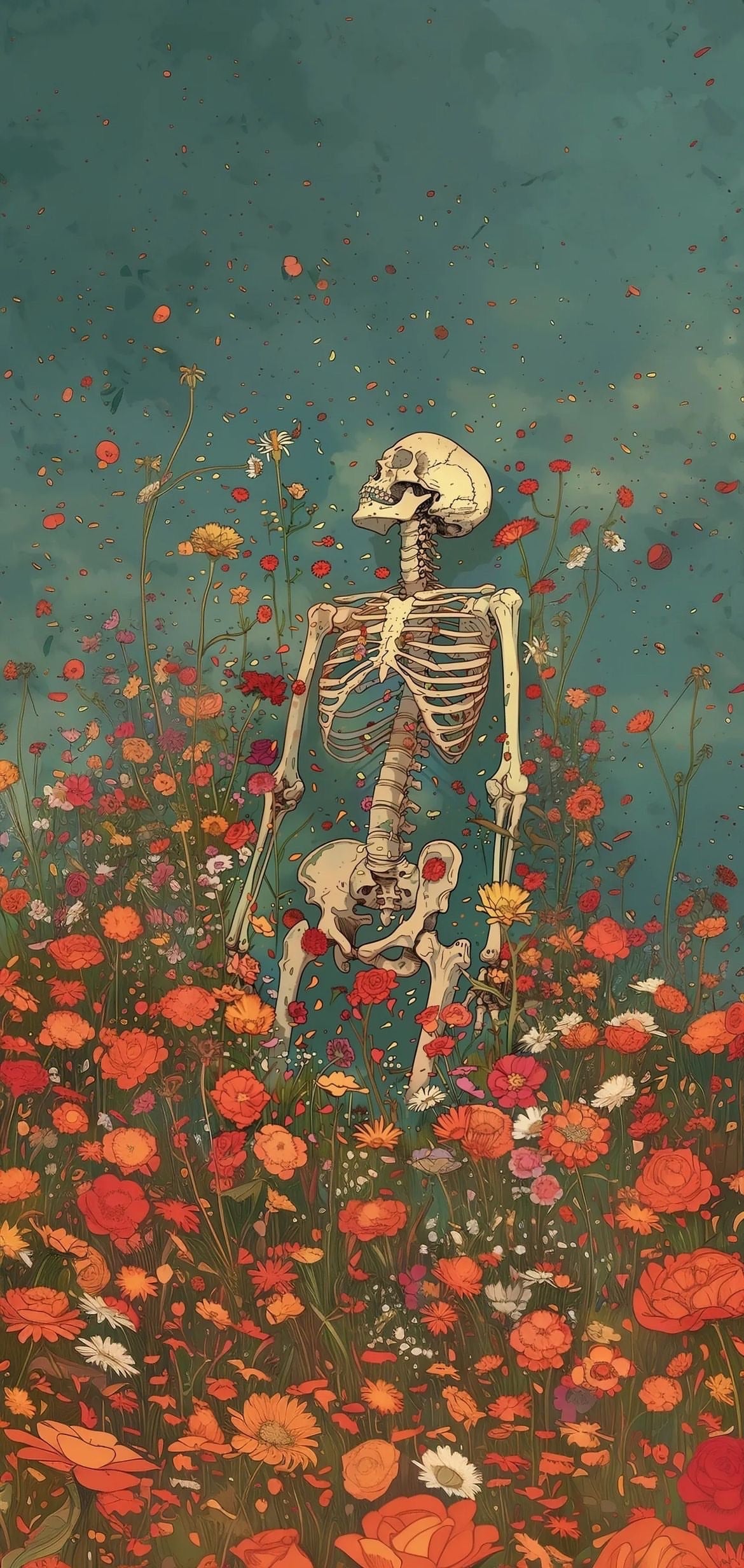 Skeleton In Flower Field